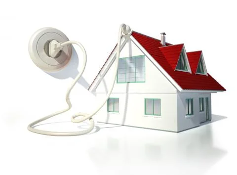House with electric cable, plug and socket. Stock Illustration