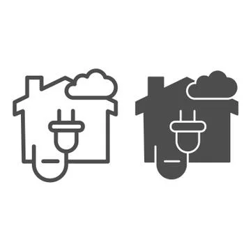 House with electric plug and cloud line and solid icon, smart home symbol Stock Illustration