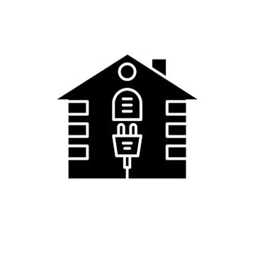 House electrical system black icon, vector sign on isolated background. House Illustrazione stock