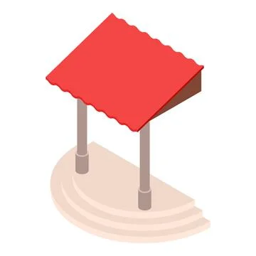 House element icon isometric vector. Stepped house porch and red canopy above it Ilustração Stock
