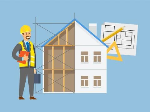 House Engineering, Contractor and Building Vector Ilustración de archivo