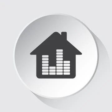 House with equalizer - gray icon on white button Stock Illustration
