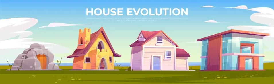 House evolution architecture. Dwellings time line Stock Illustration