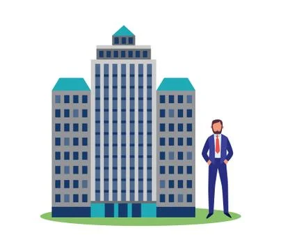 House evolution with man beside building, flat vector illustration isolated. Stock Illustration