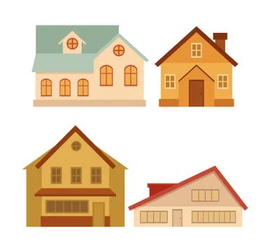 House exterior set - isolated vector illustration of cartoon building collection Ilustración de archivo