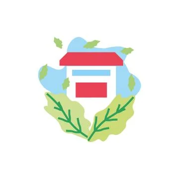 House facade building with leafs Ilustración de archivo
