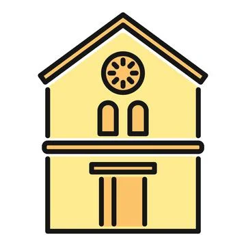 House facade with clock icon flat illustration Stock Illustration