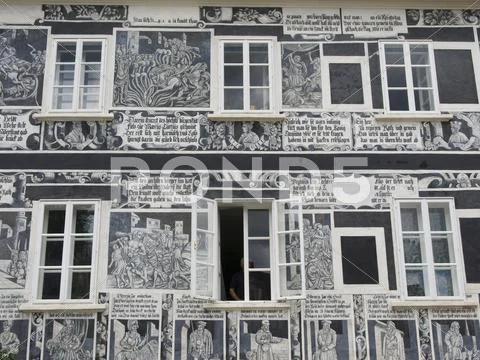 House facade paintings austria horizontal format Stock Photos