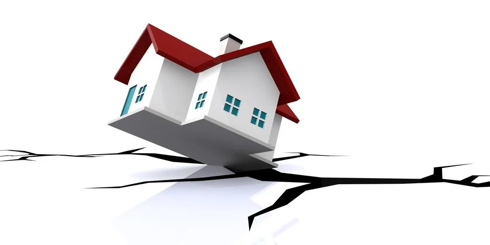House fall into crack ground Stock Illustration