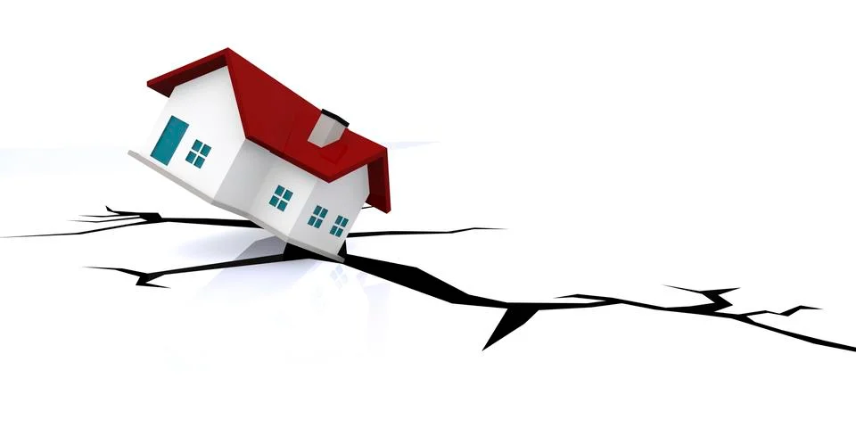House fall into crack ground Stock Illustration