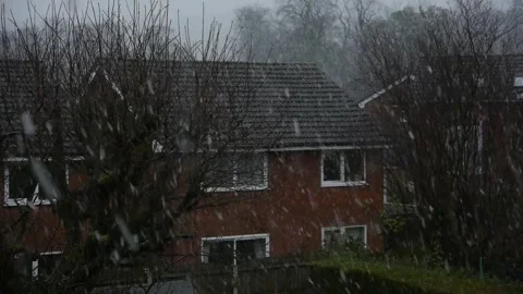 House in falling snow Stock Footage 313527793