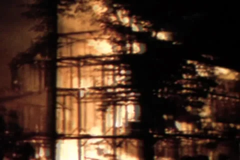 House on fire  and the aftermath Stock Footage 24672055