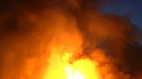 House Fire Billowing Smoke & Flame Stock Footage