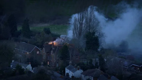 House On Fire Billows Smoke (Simulation) 스톡 동영상 137901730