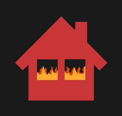 House on Fire - building is burning- orange and yellow flames in the window. Ilustración de archivo