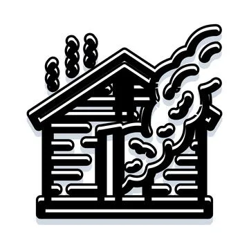 House fire burning, building disaster emergency icon Ilustración de archivo