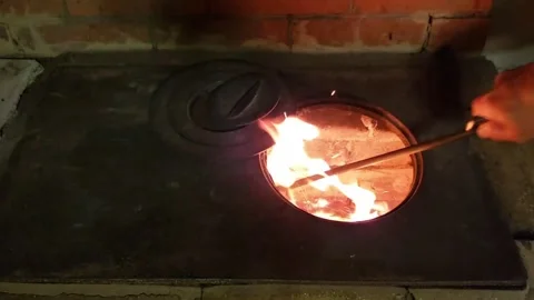 The house fire is burning in the stove Stock Footage 253255993