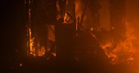House on Fire Collapse 2 Stock Footage 88342472