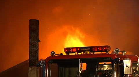 House Fire with Fire Truck Stock-Footage 5165141