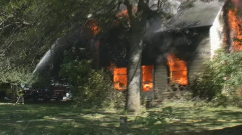 House Fire + Firemen on the scene # 4 Stock Footage