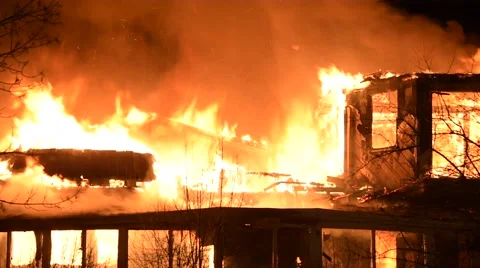 House Fire With Heavy Flames Stock Footage 59868101