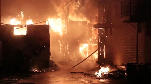 House fire with intense flame Stock Footage 62744410