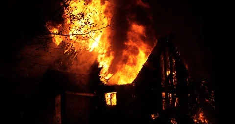 House fire with intense flame Stock Footage 97659784