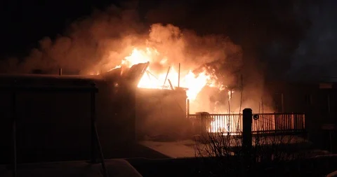House fire with intense flame Stock Footage 99478901