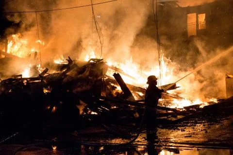 House fire with intense flame Stock Photos
