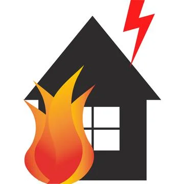 House fire. Lightning strike. Fire prevention. Vector image. 스톡 일러스트