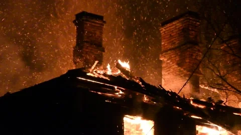 The house is on fire at night. Stock Footage 295447123