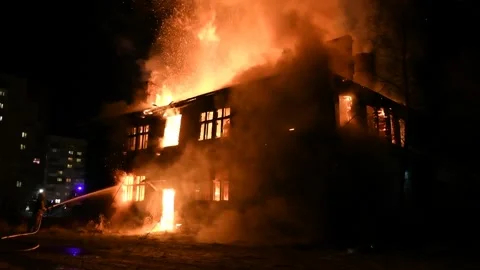House is on fire at night. Stock Footage 296596527