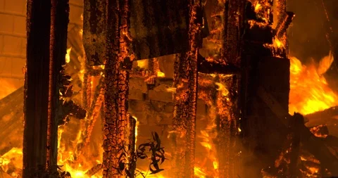 House on Fire Pan Left to Right Stock Footage 88344534