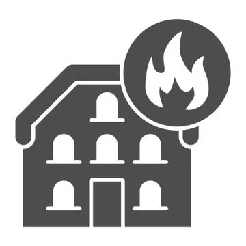House in fire solid icon. Home with fire frame glyph style pictogram on white Stock Illustration