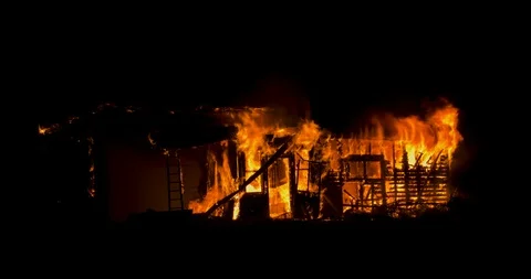 House on Fire Wide 4 Stock Footage 88343957