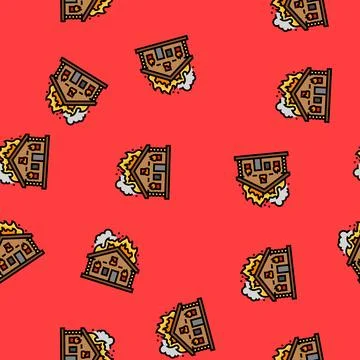 House on fire wildfire disaster vector seamless pattern Stock Illustration