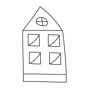 House with five windows in cartoon style on white background Stock Illustration