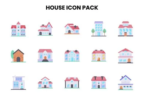 House Flat Scalable Icons Pack Stock Illustration