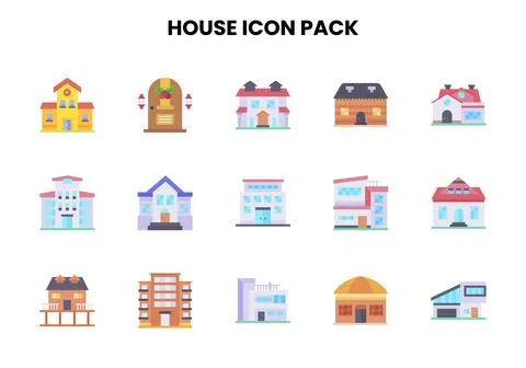 House Flat Vector Icons Pack Stock Illustration
