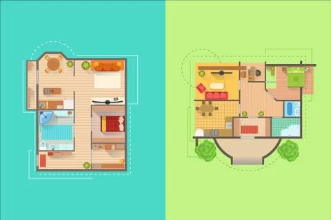 House Floor Interior Design Project View From Above Ilustração Stock