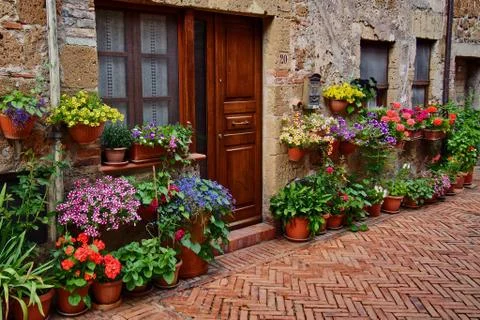House with flowers in Tuscany Stock Photos