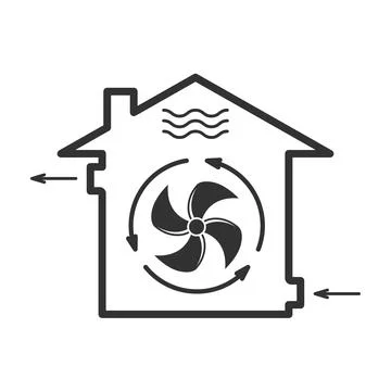 House forced ventilation system icon, mechanical fanning of building, airing Stock Illustration