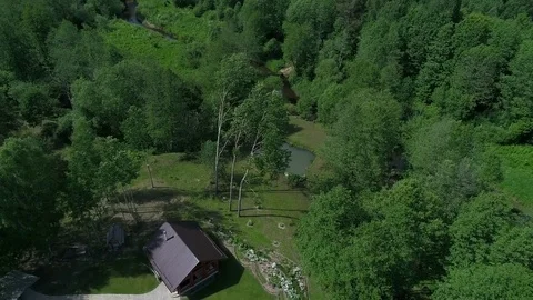 House in the forest. Bird's eye view Stock Footage 77208232