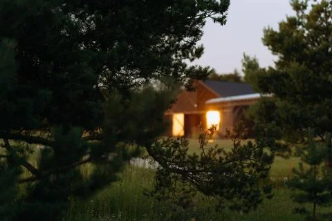 House in the forest. focus on the tree. Stock Photos