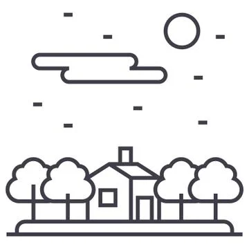 House in forest vector line icon, sign, illustration on background, editable Stock Illustration