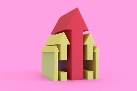 House in form of arrows up in 3d space. Stock Illustration