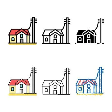 House forms connected to electricity color icon vector Stock Illustration