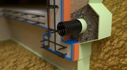 House foundation drain system, concept industrial 3D rendering Stock Illustration