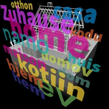 House framework with word home in many languages diagram Stock Illustration