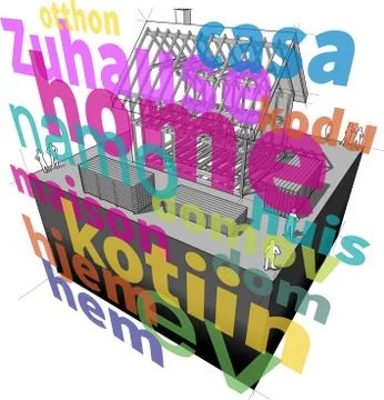 House framework with word home in many languages diagram Stock Illustration